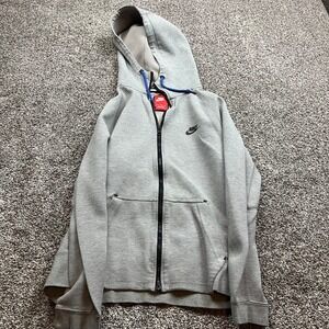 Nike Gray Full-Zip Hoodie with Blue Drawstrings